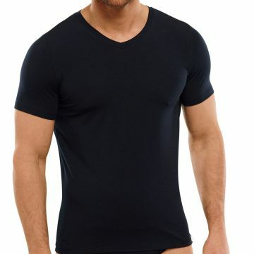 Schiesser Long Life Soft shirt met korte mouw 149043 blauw/zwart